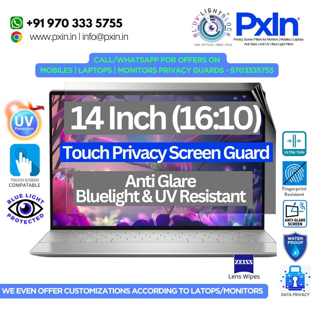 14 inch (16:10) Touch Laptop - Pro Privacy Screen Guard | Touch Sensitive | Anti Glare | Anti Blue Light | UV(A/B/C) Block | PXIN - Image 1
