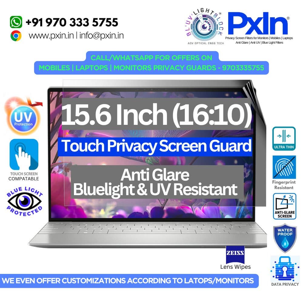 15.6 inch (16:10) Touch Laptop - Pro Privacy Screen Guard | Touch Sensitive | Anti Glare | Anti Blue Light | UV(A/B/C) Block | PXIN - Image 1