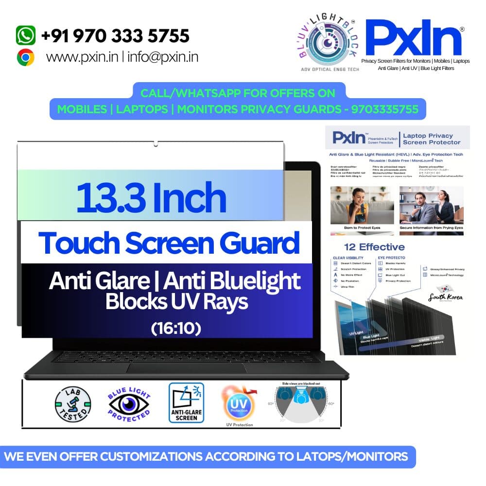 13.3 inch (16:10) Touch Laptop - Anti Glare Screen Guard | Touch Sensitive | Anti Blue Light | UV(A/B/C) Block | PXIN - Image 1