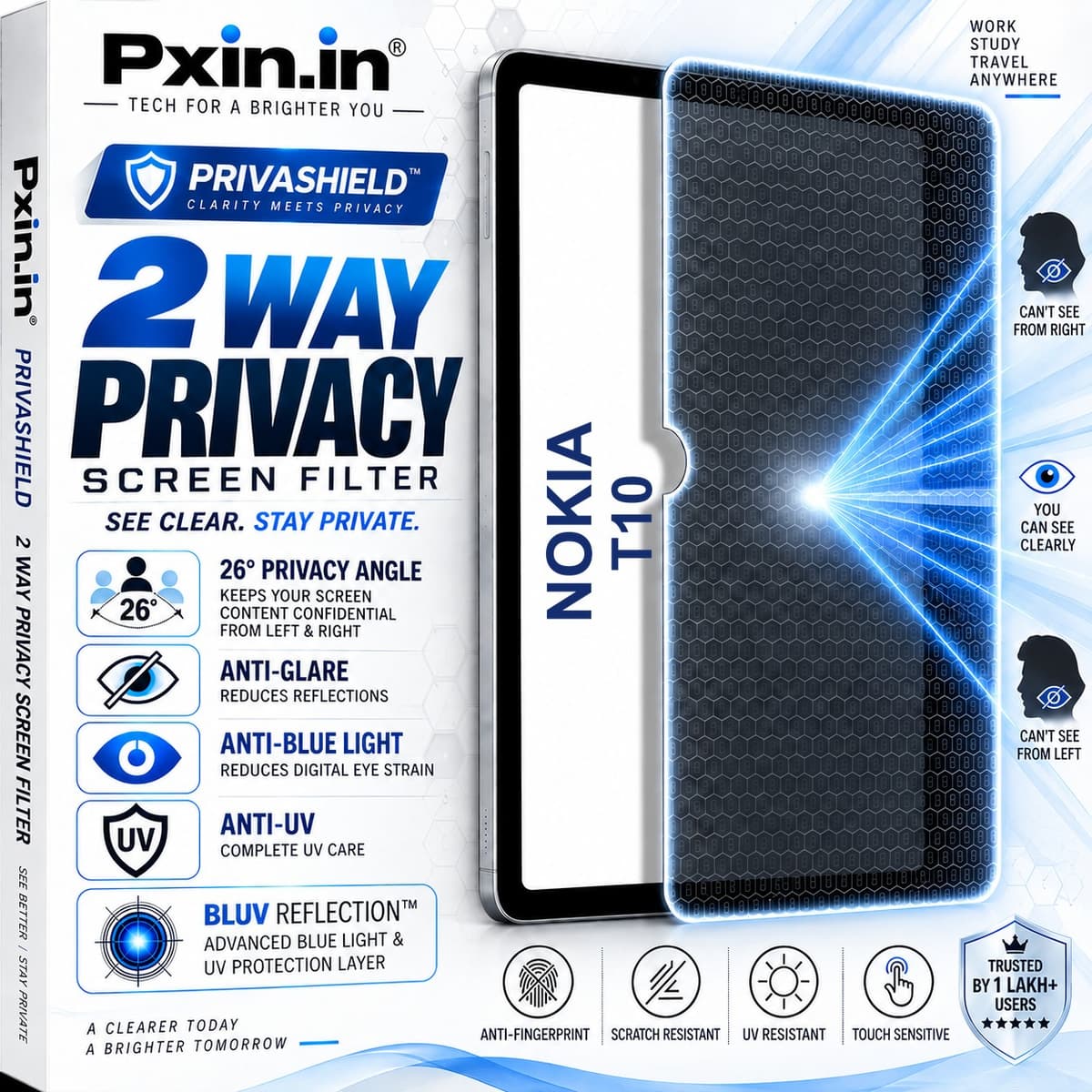 Nokia T10 2 Way Tablet Privacy Screen Guard (Anti-Blue & Anti-Glare) - Image 1