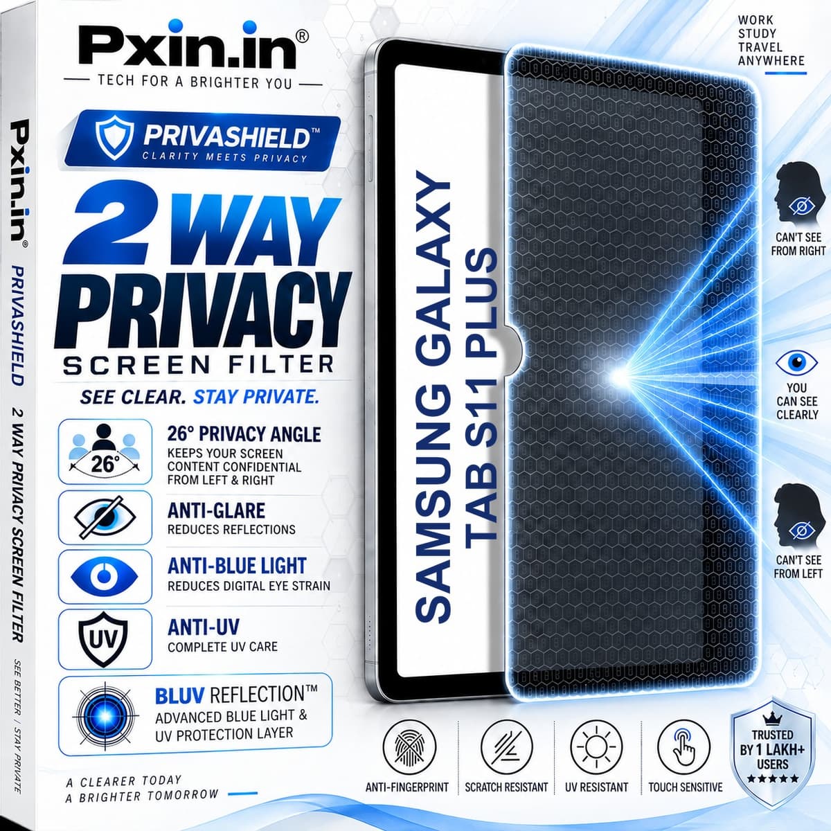 Samsung Galaxy Tab S11 Plus 2 Way Tablet Privacy Screen Guard (Anti-Blue & Anti-Glare) - Image 1