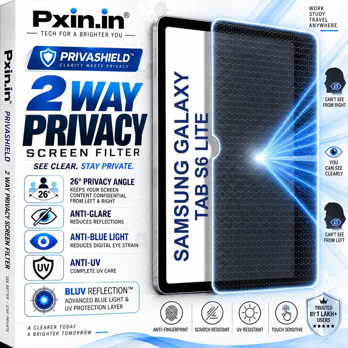 Samsung Galaxy Tab S6 Lite 2 Way Tablet Privacy Screen Guard (Anti-Blue & Anti-Glare) - Image 1
