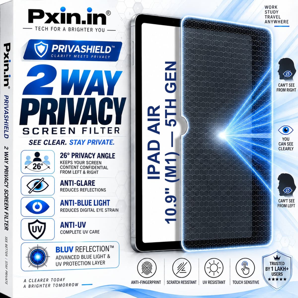 iPad Air 10.9 Inch (M1) - 5th Gen 2 Way Tablet Privacy Screen Guard (Anti-Blue & Anti-Glare) - Image 1