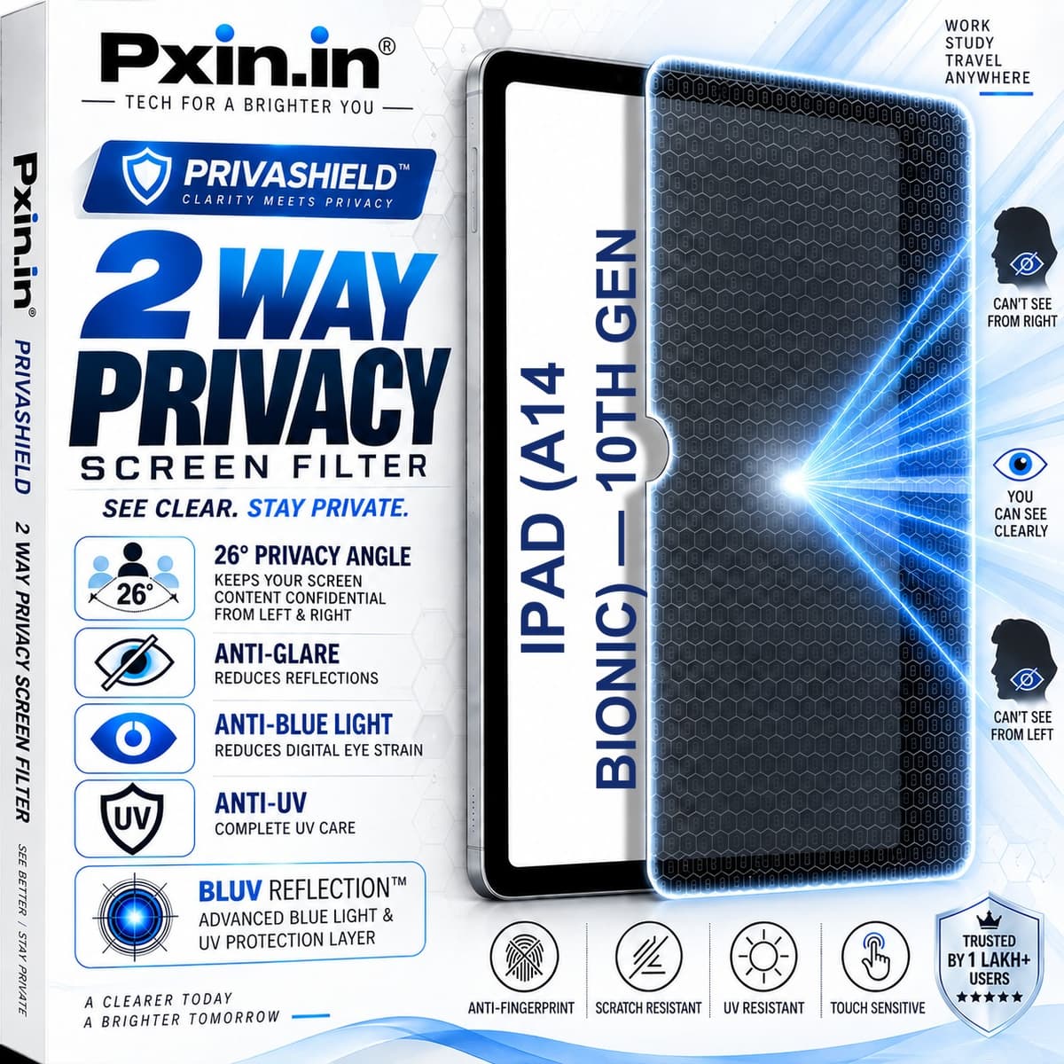 iPad (A14 Bionic) - 10th Gen 2 Way Tablet Privacy Screen Guard (Anti-Blue & Anti-Glare) - Image 1