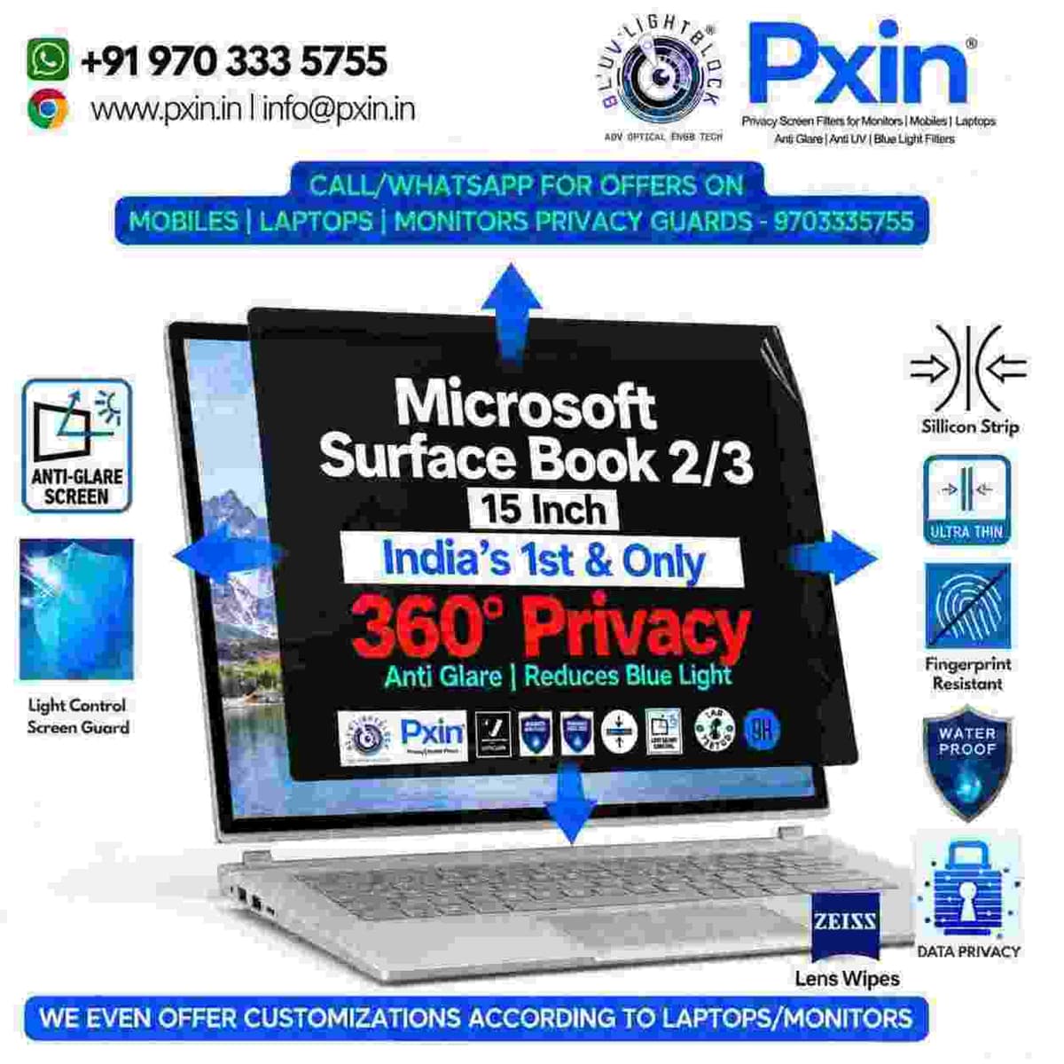 Surface Book 2/3 15 Inch 360° Privacy (Anti Blue Light & Anti Glare) Screen Guard - Image 1