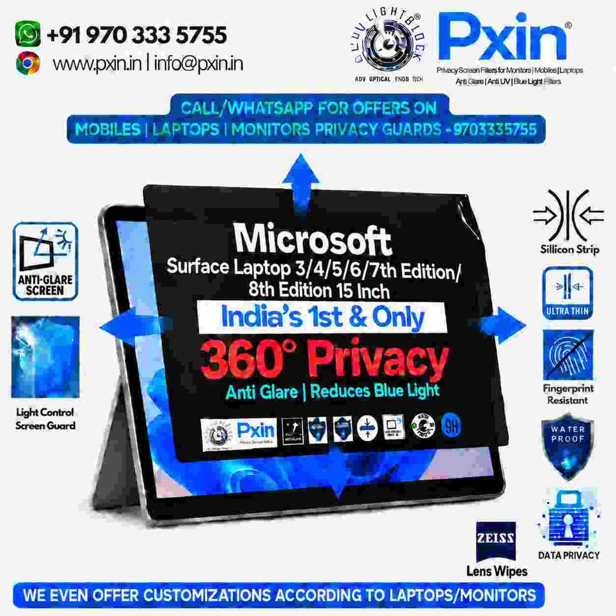 Surface Laptop 3/4/5/6/7th Edition/ 8th Edition 15 Inch 360° Privacy (Anti Blue Light & Anti Glare) Screen Guard - Image 1