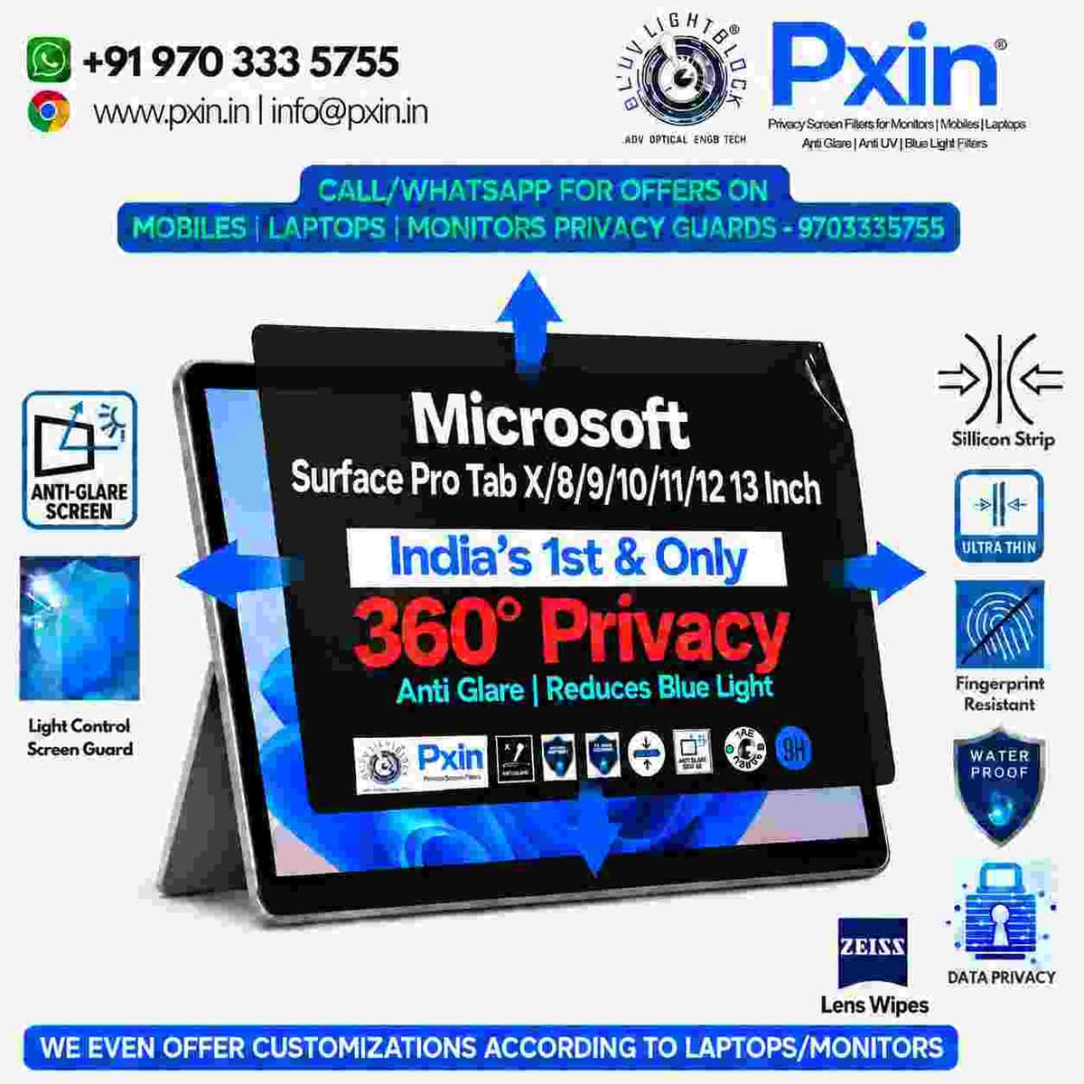 Surface Pro Tab X/8/9/10/11/12 13 Inch 360° Privacy (Anti Blue Light & Anti Glare) Screen Guard - Image 1