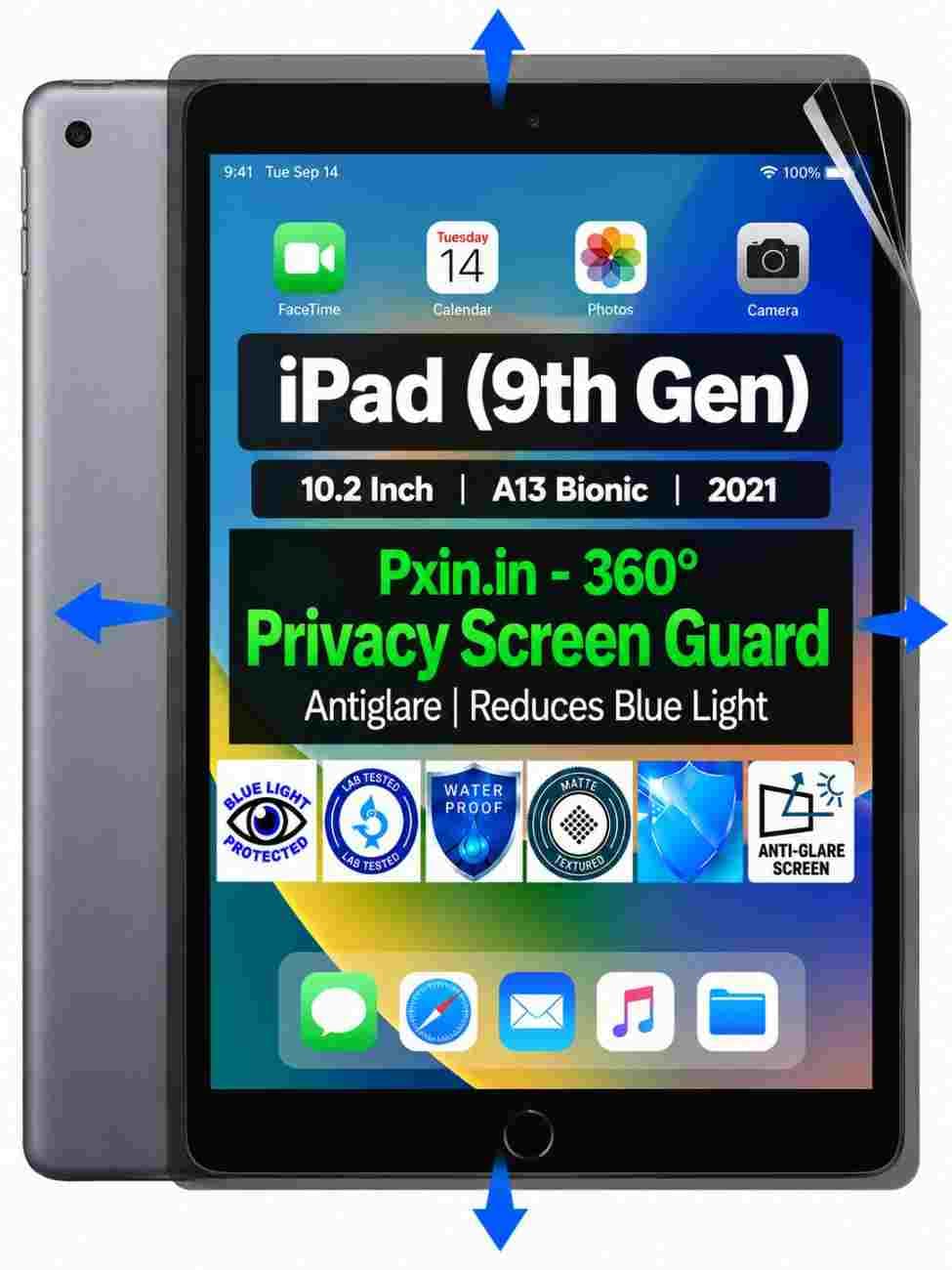 Privacy Screen Guard (Anti-Blue & Anti-Glare) for iPad (9th Gen) - 10.2 - A13 Bionic - 2021 - Image 1