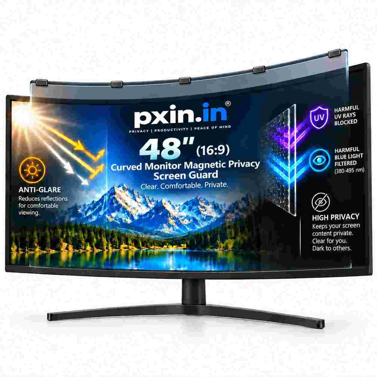 48 Inch (16:9) Curved Monitor Magnetic Privacy (Anti Blue Light & Anti Glare) Screen Guard - Image 1
